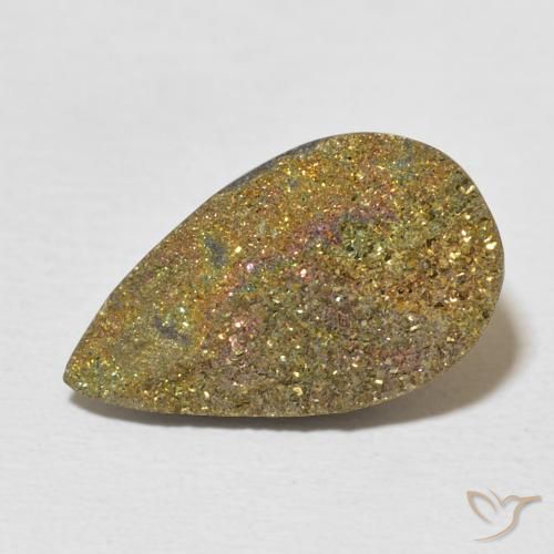 Pyrite arc-en-ciel Multicolore naturelle En forme de poire, 6.31 ct, Opaque