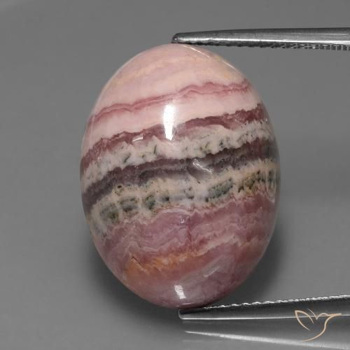 Rhodochrosite multicolore naturelle coupe ovale, 24,26 ct, opaque