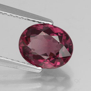 Grenat rhodolite rouge naturelle coupe ovale, 2,16 ct, VS