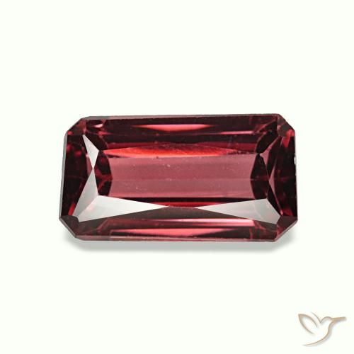 Grenat rhodolite rouge naturelle taille émeraude, 1,23 ct, VS