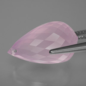 Quartz rose rose naturelle briolette, 13,07 ct, transparent
