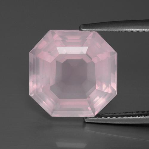 Quartz rose rose naturelle taille émeraude, 9,12 ct, transparent