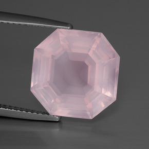 Quartz rose rose naturelle taille émeraude, 9,12 ct, transparent
