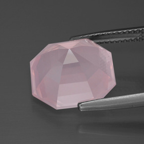Quartz rose rose naturelle taille émeraude, 9,12 ct, transparent