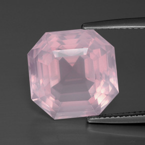 Quartz rose rose naturelle taille émeraude, 10,62 ct, transparent