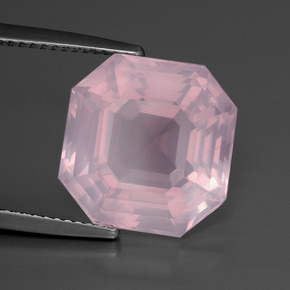 Quartz rose rose naturelle taille émeraude, 10,62 ct, transparent