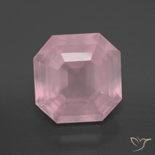 7.36ct Naturel Rose rosé moyen Quartz Rose, Taille émeraude, Transparent