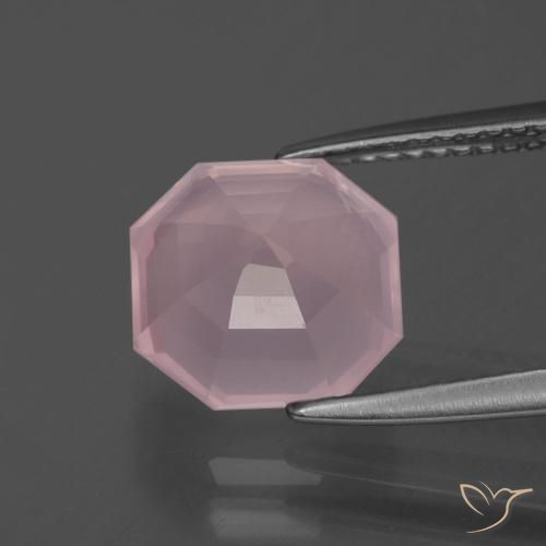 Quartz rose rose naturelle taille émeraude, 3,56 ct, transparent