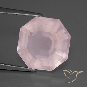 Quartz rose Rose clair naturelle Octogone / coupe Émeraude, 9.74 ct, Transparent