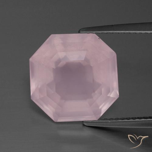 9.93ct Naturel Rose rosé moyen Quartz Rose, Taille émeraude, Transparent