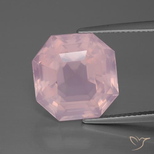 11.61ct Naturel Rose rosé moyen Quartz rose, Taille émeraude, Transparent
