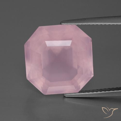 12.51ct Naturel Rose rosé moyen Quartz Rose, Taille émeraude, Transparent