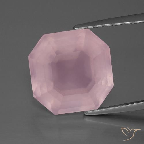 12.82ct Naturel Rose rosé moyen Quartz Rose, Taille émeraude, Transparent