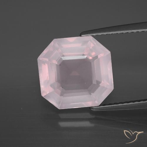 5.36ct Naturel Rose rosé très clair Quartz Rose, Taille émeraude, Transparent