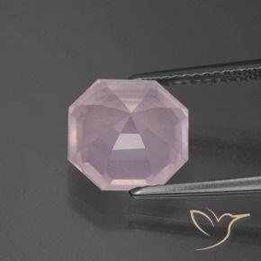 Quartz rose Rose bubblegum naturelle Octogone / coupe Émeraude, 3.75 ct, Transparent