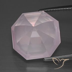 Quartz rose Rose clair naturelle Octogone / coupe Émeraude, 12.21 ct, Transparent