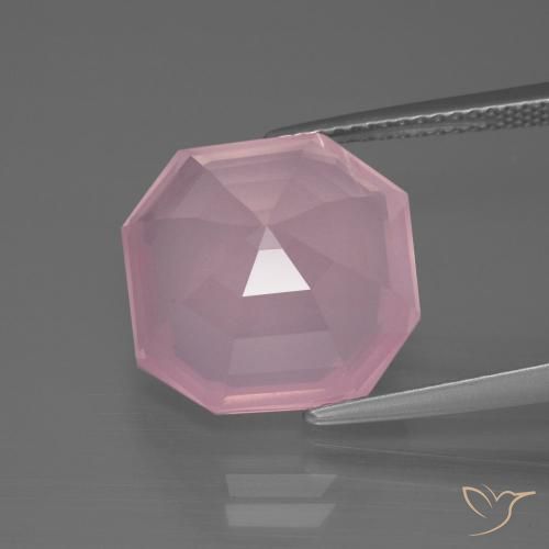 Quartz rose Rose rosé moyen naturelle Octogone / coupe Émeraude, 9.63 ct, Transparent