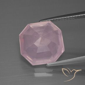Quartz rose Rose clair naturelle Octogone / coupe Émeraude, 7.71 ct, Transparent
