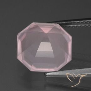 Quartz rose Rose léger naturelle Octogone / coupe Émeraude, 6.19 ct, Transparent