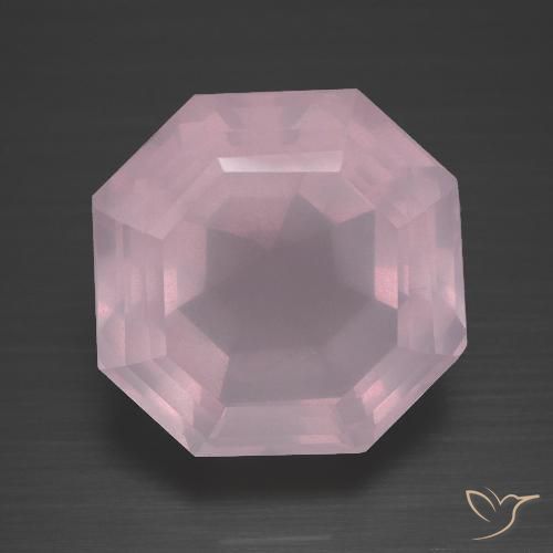 Quartz rose rose naturelle taille émeraude, 13,57 ct, transparent