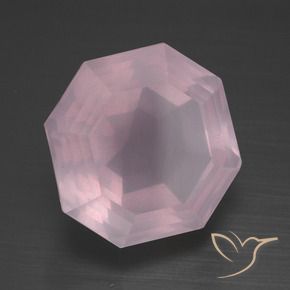 Quartz rose rose naturelle taille émeraude, 13,57 ct, transparent