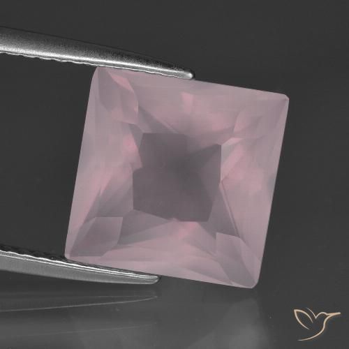 Quartz rose rose naturelle carré, 5,56 ct, transparent