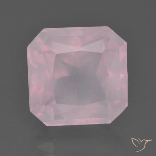 7.29ct Naturel Rose rosé moyen Quartz Rose, Taille émeraude, Transparent