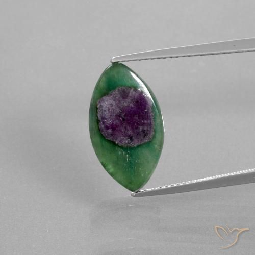 5.03ct Naturel Multicolore Rubis en fuchsite, Marquise, Translucide