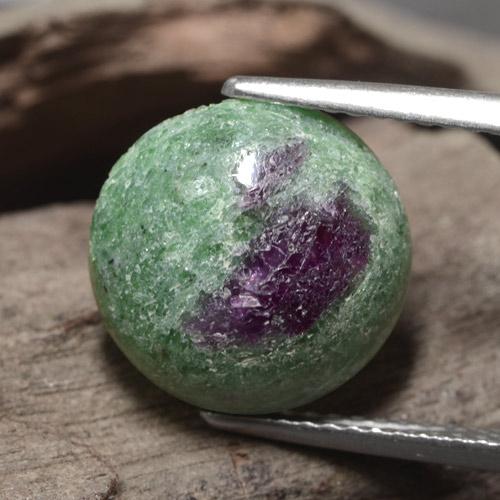 Rubis zoïsite vert naturelle coupe roude, 5,97 ct, opaque