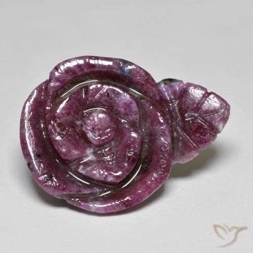 16.10ct Naturel Rouge foncé Rubis-Zoisite, Taille Fleur, Opaque