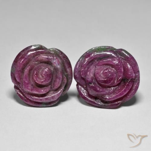 37.71ctw Naturel Multicolore Rubis-Zoisite, Taille Fleur, Opaque