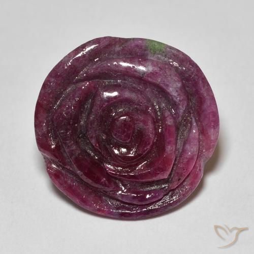 16.99ct Naturel Pourpre foncé Rubis-Zoisite, Taille Fleur, Opaque