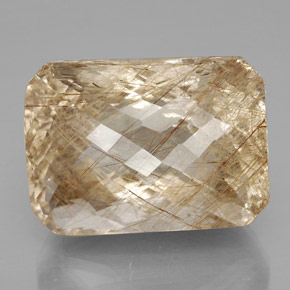 Quartz rutilé jaune naturelle taille émeraude, 93,79 ct, transparent