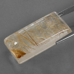 Quartz rutilé jaune naturelle baguette, 29,39 ct, transparent