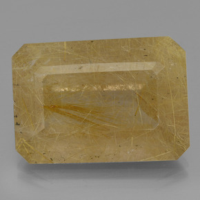 Quartz rutilé jaune naturelle taille émeraude, 34,58 ct, translucide
