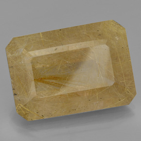 Quartz rutilé jaune naturelle taille émeraude, 34,58 ct, translucide