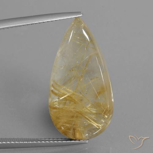 18.69ct Naturel Or moyen Quartz rutile, En forme de poire, Transparent