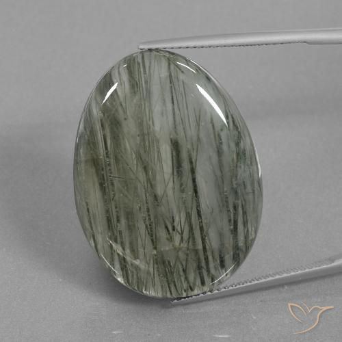 31.28ct Naturel Gris moyen Quartz rutile, ovale, Translucide