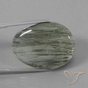 Quartz rutile Gris moyen naturelle ovale, 31.28 ct, Translucide