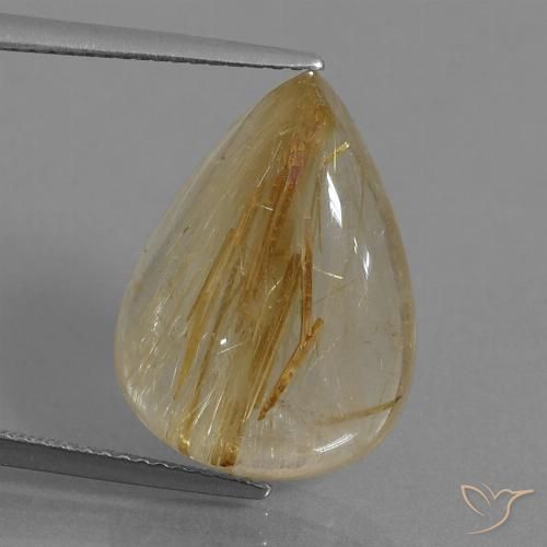 12.39ct Naturel Marron doré très clair Quartz rutile, En forme de poire, Transparent