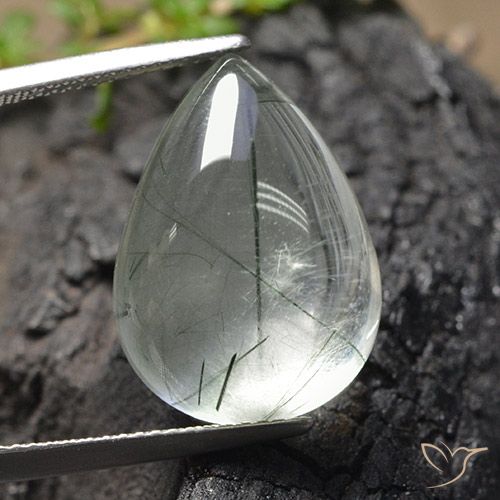 Quartz Rutile Vert clair naturelle En forme de poire, 15.25 ct, Transparent