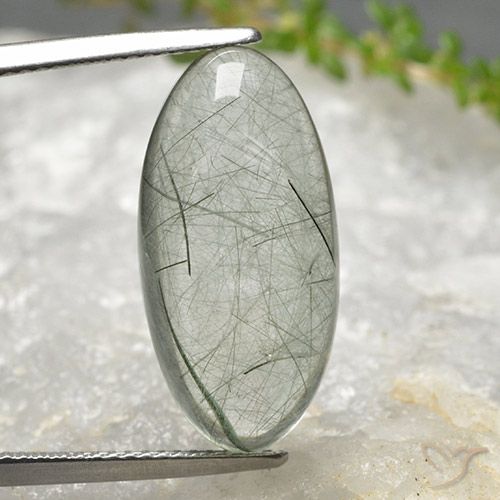 11.39ct Naturel Vert clair Quartz rutile, ovale, Transparent