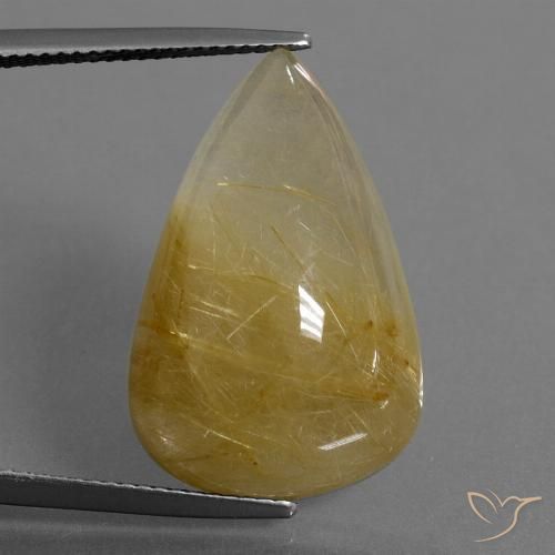 22.73ct Naturel Jaune terreux Quartz rutile, En forme de poire, Translucide