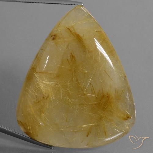 96.56ct Naturel Jaune doré Quartz rutile, En forme de poire, Translucide