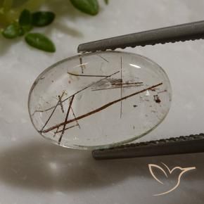 Quartz rutile Clair avec cuivre naturelle ovale, 3.42 ct, Transparent