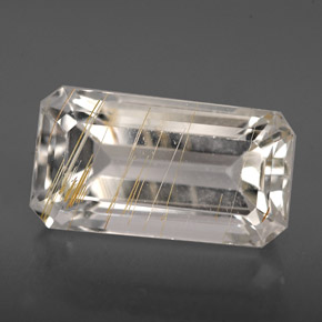 Topaze rutilée jaune naturelle taille émeraude, 8,79 ct, transparent