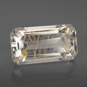 Topaze rutilée jaune naturelle taille émeraude, 8,79 ct, transparent