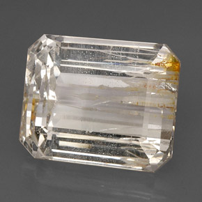 Topaze rutilée jaune naturelle taille émeraude, 56,77 ct, transparent