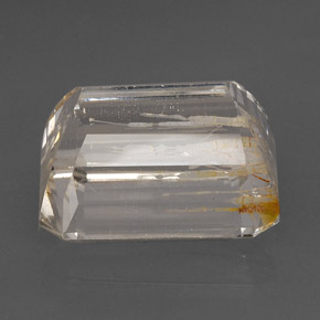 Topaze rutilée jaune naturelle taille émeraude, 56,77 ct, transparent