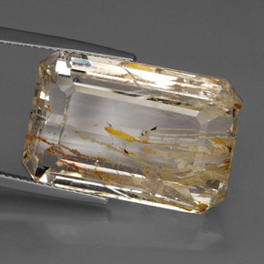 Topaze rutilée jaune naturelle taille émeraude, 38,84 ct, transparent